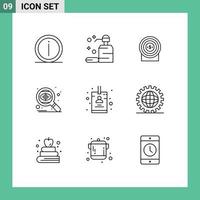 User Interface Pack of 9 Basic Outlines of badge targeting soap seo target Editable Vector Design Elements