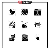 Modern Set of 9 Solid Glyphs Pictograph of mountain scoop favorite medicine feeding Editable Vector Design Elements