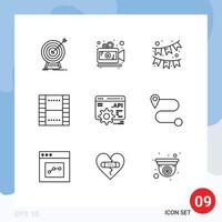 Pack of 9 creative Outlines of api concept ux celebration ui essential Editable Vector Design Elements