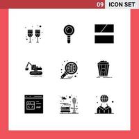 Pictogram Set of 9 Simple Solid Glyphs of global analysis frame truck construction Editable Vector Design Elements