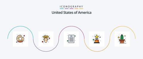 paquete de iconos planos llenos de línea de EE. UU. 5 que incluye. planta. declaración de la independencia. flor. trofeo vector