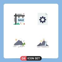 conjunto de 4 iconos planos vectoriales en la cuadrícula para elementos de diseño vectorial editables de la montaña del documento del signo de la colina del tablero vector