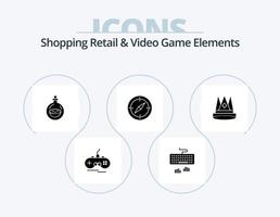 compras minoristas y elementos de videojuegos glyph icon pack 5 diseño de iconos. rey. GPS. perfume. Brújula. navegación vector