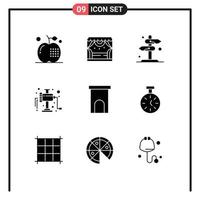 Mobile Interface Solid Glyph Set of 9 Pictograms of architecture manual theater grinder checkmark Editable Vector Design Elements