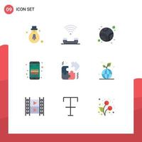 Pictogram Set of 9 Simple Flat Colors of business pieces neptune phone card Editable Vector Design Elements