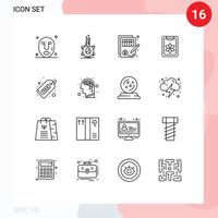 Modern Set of 16 Outlines Pictograph of cash spring accuracy clipboard money Editable Vector Design Elements