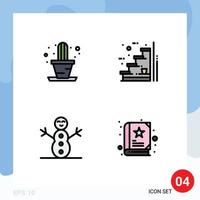 conjunto de 4 paquetes comerciales de colores planos de línea de llenado para elementos de diseño vectorial editables de libros de escaleras de invierno de cactus vector