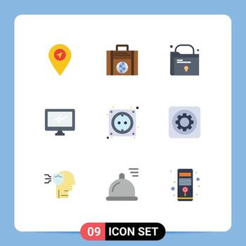 Set of 9 Vector Flat Colors on Grid for hardware cable file pc device Editable Vector Design Elements