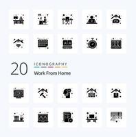 20 Work From Home Solid Glyph icon Pack like delivery job brain case user vector