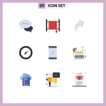 Editable Vector Line Pack of 9 Simple Flat Colors of study chat arrow mobile map Editable Vector Design Elements