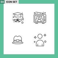 Line Pack of 4 Universal Symbols of degree man entertainment user man Editable Vector Design Elements