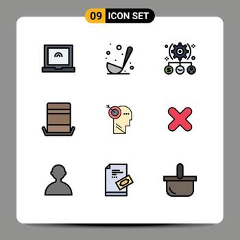 Pictogram Set of 9 Simple Filledline Flat Colors of precision arrow user top hat hat Editable Vector Design Elements