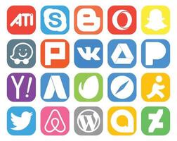 Paquete de 20 íconos de redes sociales que incluye aim safari vk envato search vector