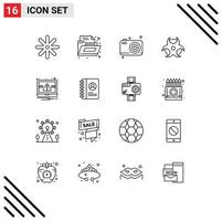 paquete de iconos de vector de stock de 16 signos y símbolos de línea para notificación de libro día del padre laptop ciencia elementos de diseño de vector editables
