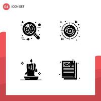 4 Universal Solid Glyphs Set for Web and Mobile Applications blood view leukemia focus candle Editable Vector Design Elements