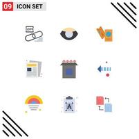 Mobile Interface Flat Color Set of 9 Pictograms of routine newspaper vision news travel Editable Vector Design Elements