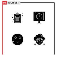 Modern Set of 4 Solid Glyphs Pictograph of check support list customer emojis Editable Vector Design Elements