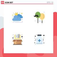 Set of 4 Vector Flat Icons on Grid for autumn cardboard balloon fathers day open Editable Vector Design Elements