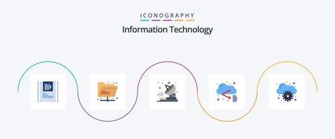 Information Technology Flat 5 Icon Pack Including management. cloud. radio. sharing. file vector