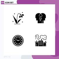 4 Universal Solid Glyphs Set for Web and Mobile Applications decoration dinner tulip people time Editable Vector Design Elements