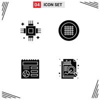 4 User Interface Solid Glyph Pack of modern Signs and Symbols of chip basic electronic layout globe Editable Vector Design Elements