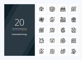 20 Sustainable Energy Outline icon for presentation vector