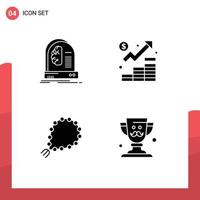 Pack of 4 Modern Solid Glyphs Signs and Symbols for Web Print Media such as ai marketing intelligence finance tasbih Editable Vector Design Elements