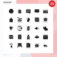 Editable Vector Line Pack of 25 Simple Solid Glyphs of love up calendar payments finance Editable Vector Design Elements