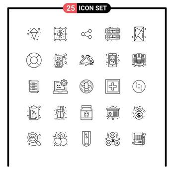 conjunto moderno de 25 líneas y símbolos, como dispositivos de contorno, comparten elementos de diseño vectorial editables de memoria de consola vector