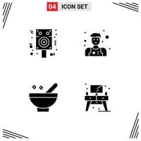 Pictogram Set of 4 Simple Solid Glyphs of speaker medicinal herbs party waiter organic Editable Vector Design Elements