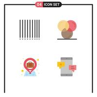 Mobile Interface Flat Icon Set of 4 Pictograms of barcode briefcase in map pin color programing chat Editable Vector Design Elements