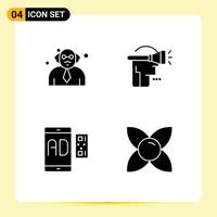 Group of 4 Modern Solid Glyphs Set for school marketing head virtual reality mobile Editable Vector Design Elements