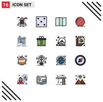 Flat Color Filled Line Pack of 16 Universal Symbols of gift printer map machine sport Editable Creative Vector Design Elements