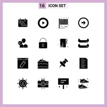 Set of 16 Modern UI Icons Symbols Signs for chart right flag user interface button Editable Vector Design Elements