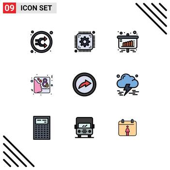 Mobile Interface Filledline Flat Color Set of 9 Pictograms of export female web day sales Editable Vector Design Elements