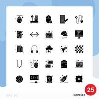 Mobile Interface Solid Glyph Set of 25 Pictograms of mouse letter devices envelope communication Editable Vector Design Elements