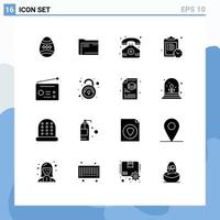 Set of 16 Modern UI Icons Symbols Signs for work schedule empty phone medical Editable Vector Design Elements