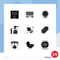 User Interface Pack of 9 Basic Solid Glyphs of red sweet gauge organic healthy Editable Vector Design Elements