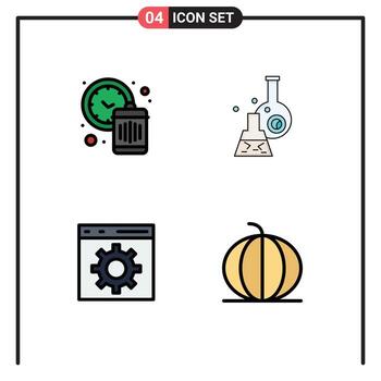 paquete de 4 colores planos creativos de línea de llenado de desarrollo de prueba de desperdicio de codificación de reloj elementos de diseño vectorial editables vector