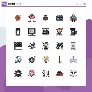 paquete de interfaz de usuario de 25 colores planos básicos de línea llena de elementos de diseño vectorial editables por el usuario del programador de dólares de arte de pintura vector