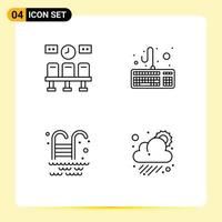 4 User Interface Line Pack of modern Signs and Symbols of seats park clock keyboard cloudy Editable Vector Design Elements