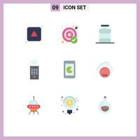 9 Universal Flat Color Signs Symbols of mobile tv bottle remote food Editable Vector Design Elements