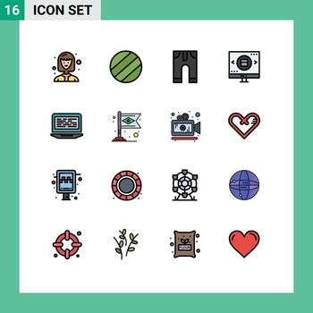 paquete de interfaz de usuario de 16 líneas básicas llenas de color plano de código de computadora codificación de vidrio elementos de diseño de vector creativo editable de san valentín