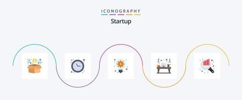 paquete de iconos de 5 planos de inicio que incluye auditoría. dispositivo. generación. lugar de trabajo. escritorio vector