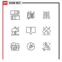 Universal Icon Symbols Group of 9 Modern Outlines of bubble wedding algorithm love dish Editable Vector Design Elements