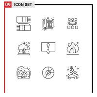 Universal Icon Symbols Group of 9 Modern Outlines of bubble wedding algorithm love dish Editable Vector Design Elements