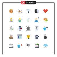 Pack of 25 Modern Flat Colors Signs and Symbols for Web Print Media such as train heart tool beat yang Editable Vector Design Elements