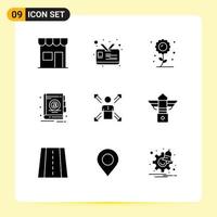 9 User Interface Solid Glyph Pack of modern Signs and Symbols of direction arrows farming office address Editable Vector Design Elements