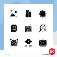 Universal Icon Symbols Group of 9 Modern Solid Glyphs of document house route document warning Editable Vector Design Elements