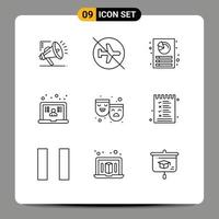 9 User Interface Outline Pack of modern Signs and Symbols of masks school sign learning report Editable Vector Design Elements